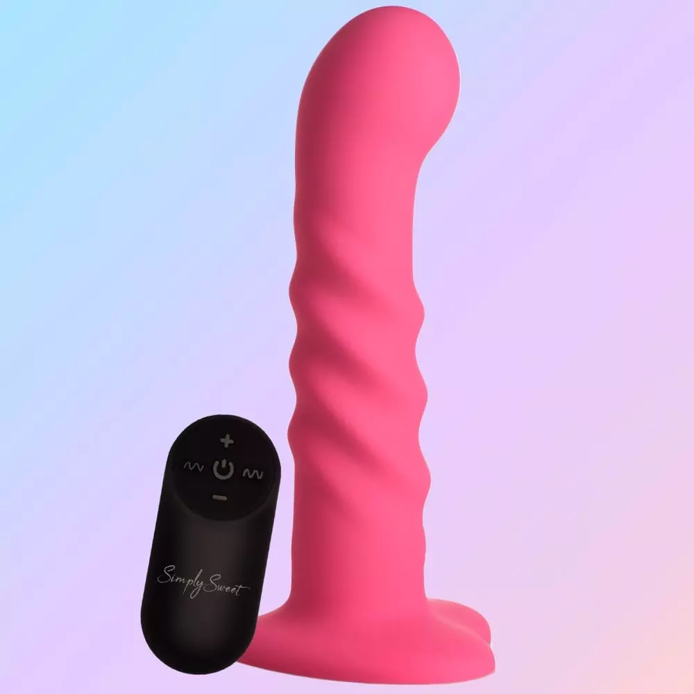 Simply Sweet 7 inch Vibrating Ribbed Silicone Dildo with Remote